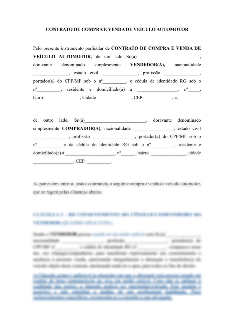 CONTRATO DE COMPRA E VENDA DE VEÍCULO AUTOMOTOR